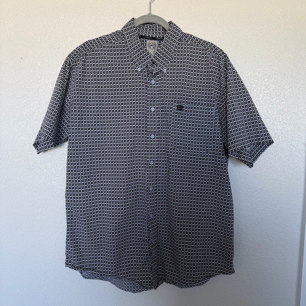 Cinch Button Down Shirt Mens L Black White Geometric Western